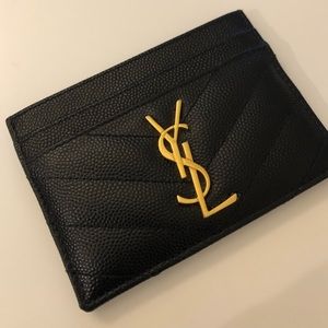 YSL SAINT LAURENT MONOGRAM CARD CASE BLACK WITH GOLD YSL.